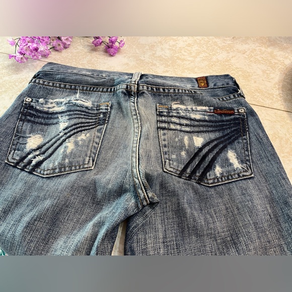 7 For All Mankind Jean Dojo shorts w distressed rips & worn detail Sz 24/0-1 - Picture 6 of 11